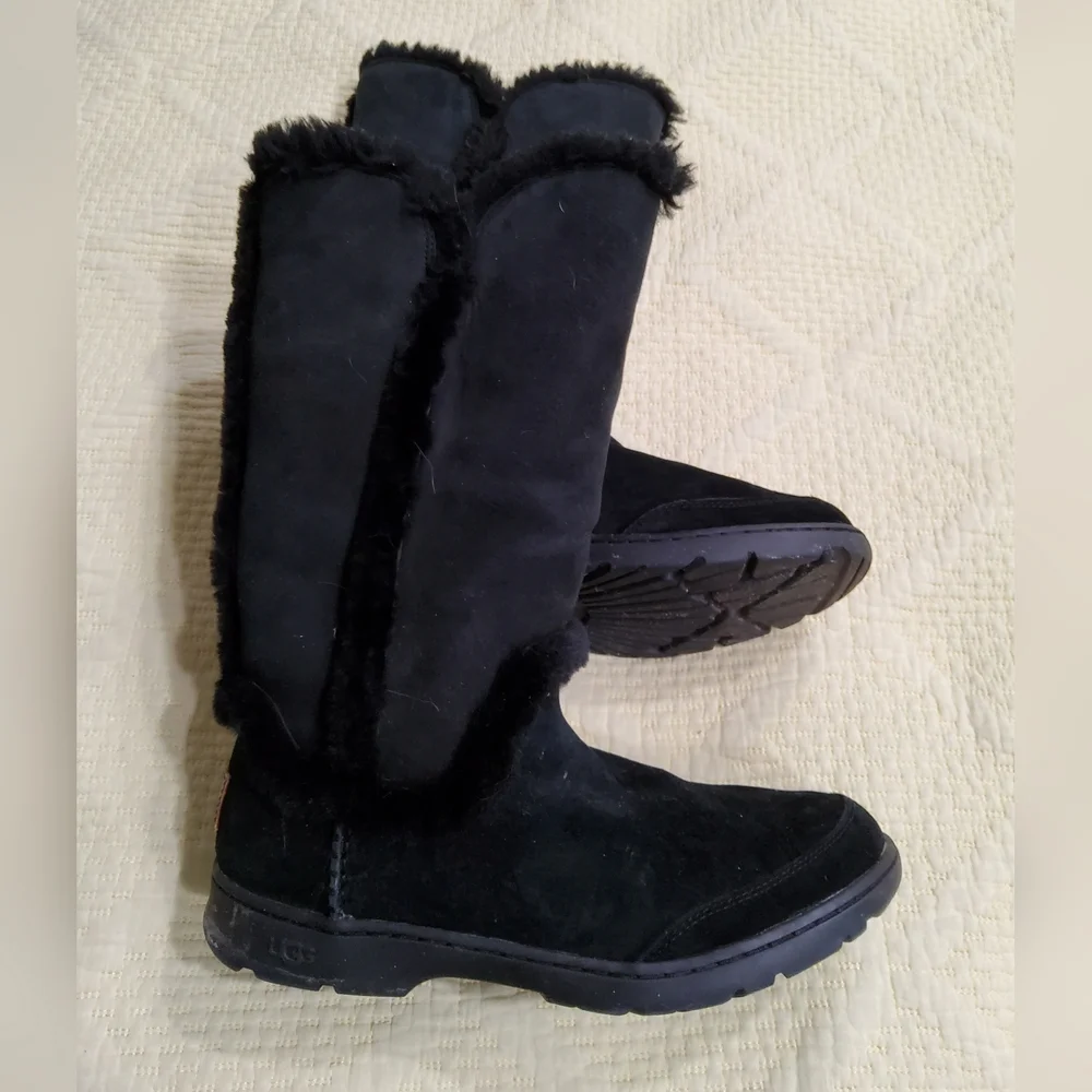 UGG Katia Waterproof Tall Black Shearling Suede Boots Size 9
